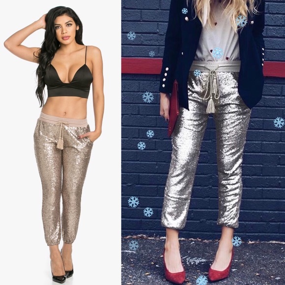 EVIE Sequin Joggers - SILVER - Picture 6 of 7